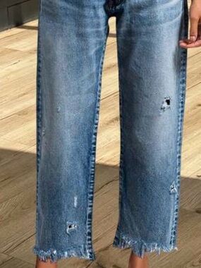 Flamingals Cropped Straight Jeans with Distressed Detail - Blue